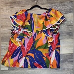 Marc New York Mulitcolor Boho Ruffle Sleeve Blouse Size 2Xlarge
